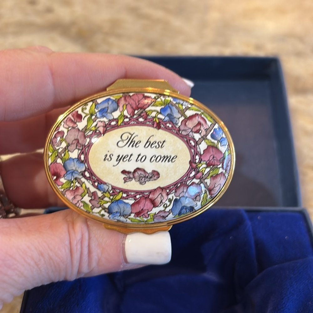Halcyon Days Enamel Trinket Box with Floral Design - Picture 3 of 8